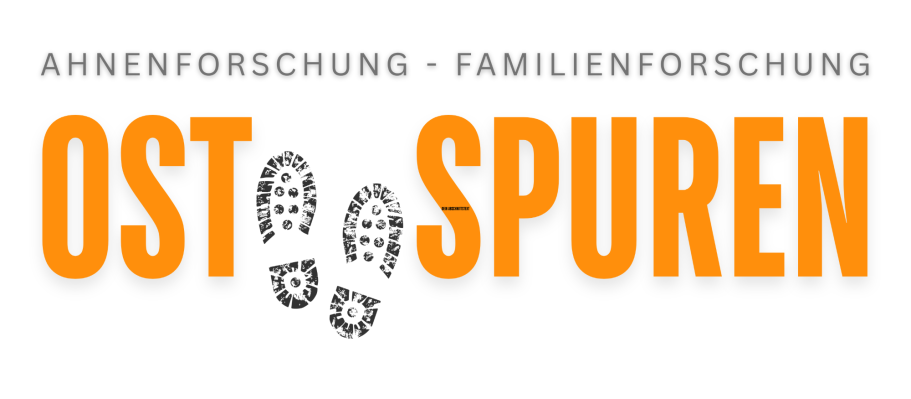 Ahnenforschung, Familienforschung und Genealogie in Ostpreußen, Westpreußen, Schlesien, Pommern und ehemaligen Ostgebieten. Ostspuren. Logo